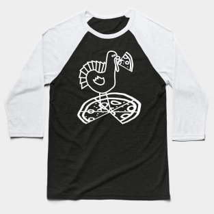 White Line Drawing Thanksgiving Turkey with Pizza Baseball T-Shirt